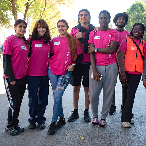 group of volunteers in pink